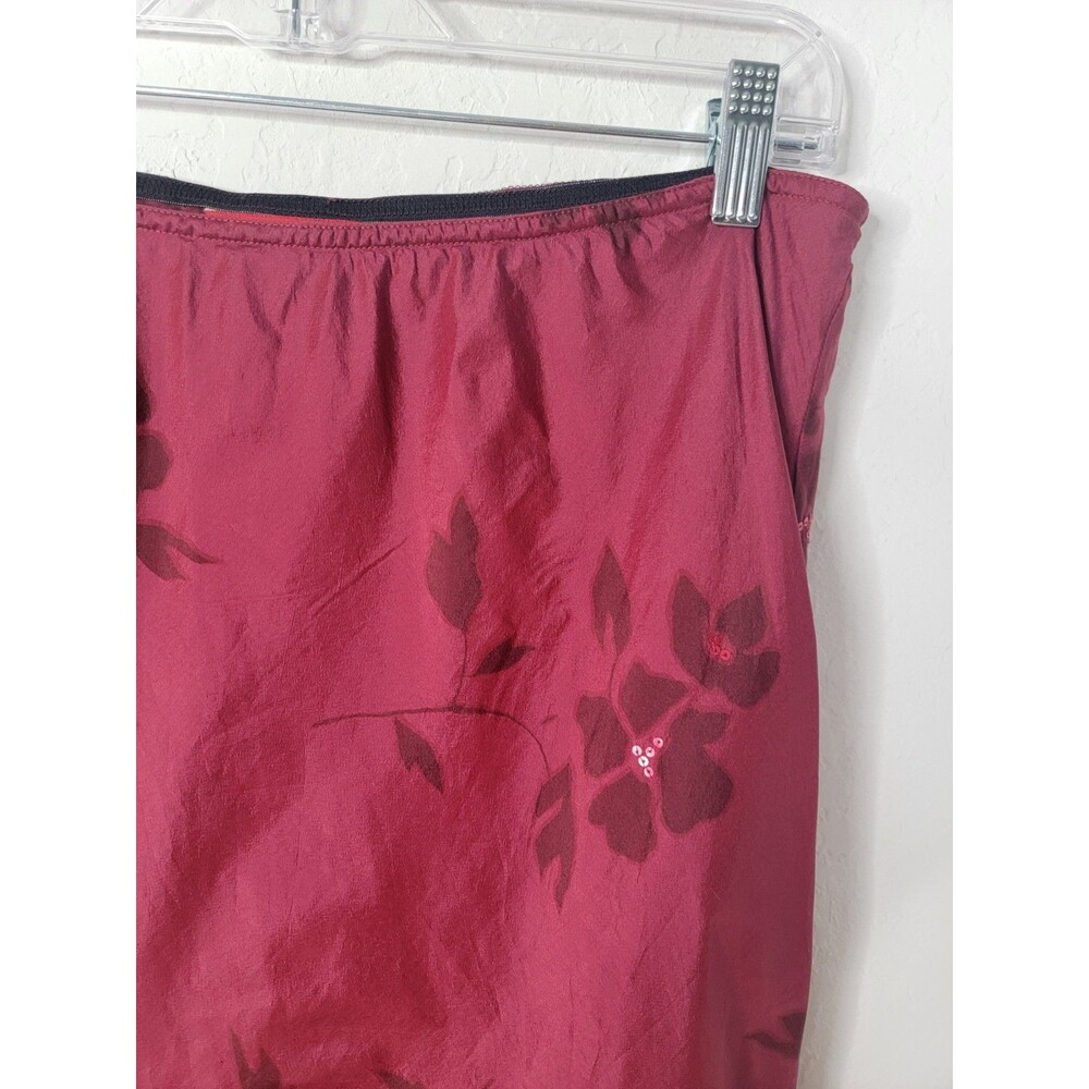 Vintage Espirit Silk Skirt Berry Red Floral Dainty Sequins Vtg Size 5/6 90s Y2K - Picture 6 of 16